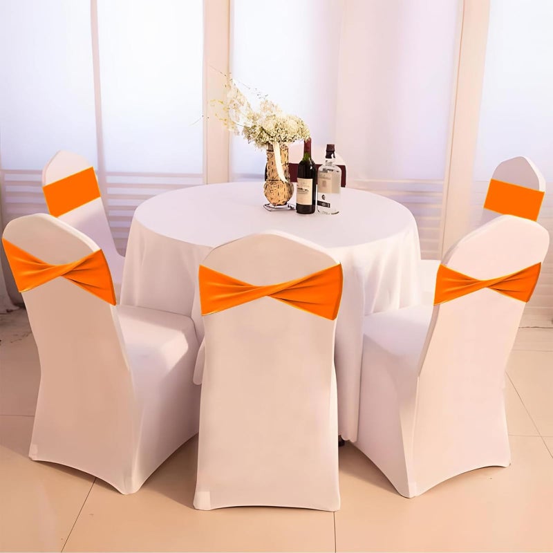 Aulufft 50 PCS Spandex Chair Sashes Bows Bands Slider Sashes Plain Bow Elastic Bands Ties Without Buckle for Wedding Graduation Banquet Events Decoration - Image 5